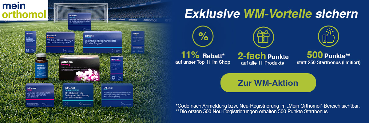Jetzt für Mein Orthomol registrieren und beim Kauf von Orthomol Produkten sparen