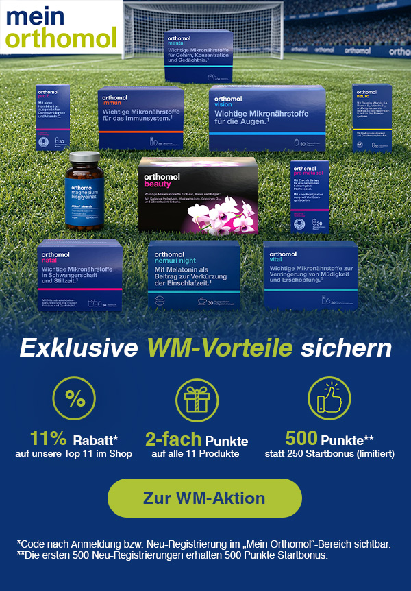 Jetzt für Mein Orthomol registrieren und beim Kauf von Orthomol Produkten sparen